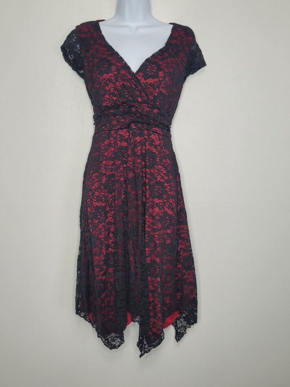 y2k Studio 1940 black red vamp grunge lace over lay tie back handkerchief dress